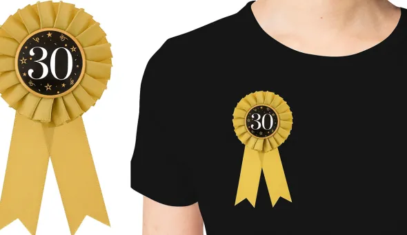 Badge 30 med satinbånd guld