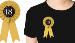 Badge 18 med satinbånd guld