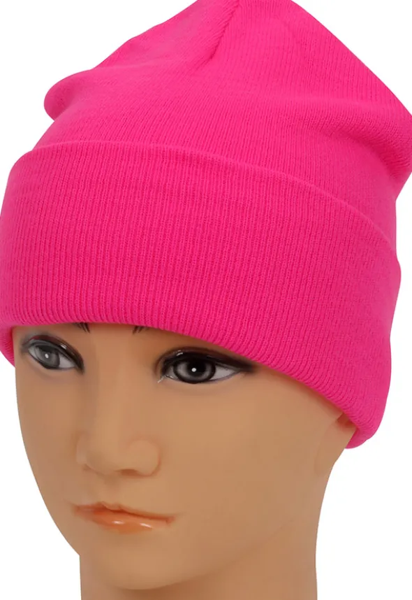 Strikket hue, neon-pink