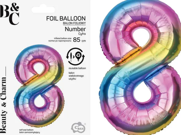 Tal ballon 8 regnbue 85 cm