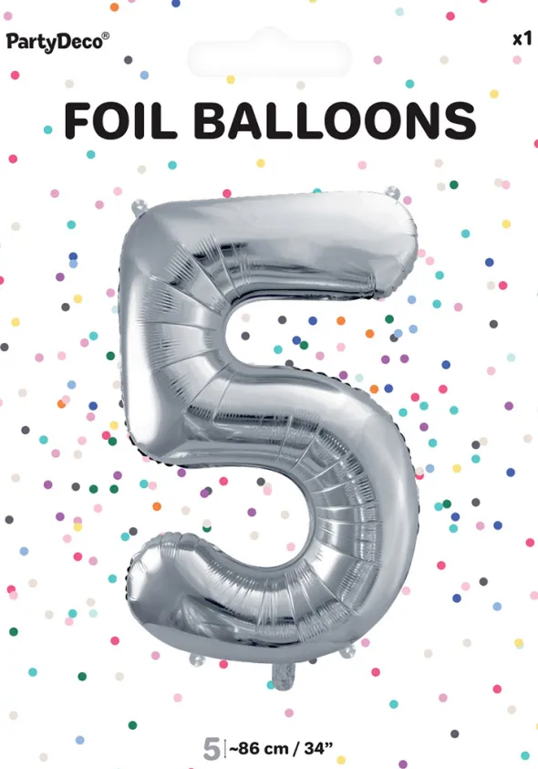 Tal ballon 5 sølv 86 cm