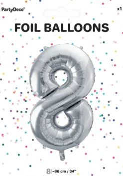 Tal ballon 8 sølv 86 cm