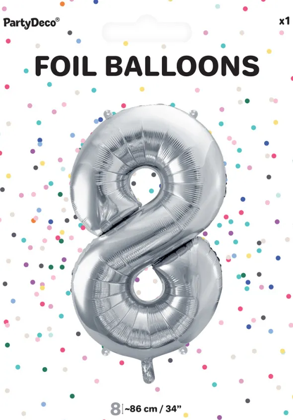 Tal ballon 8 sølv 86 cm